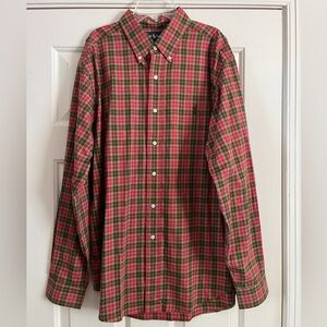 RALPH LAUREN red brown plaid Classic Fit cotton shirt XL